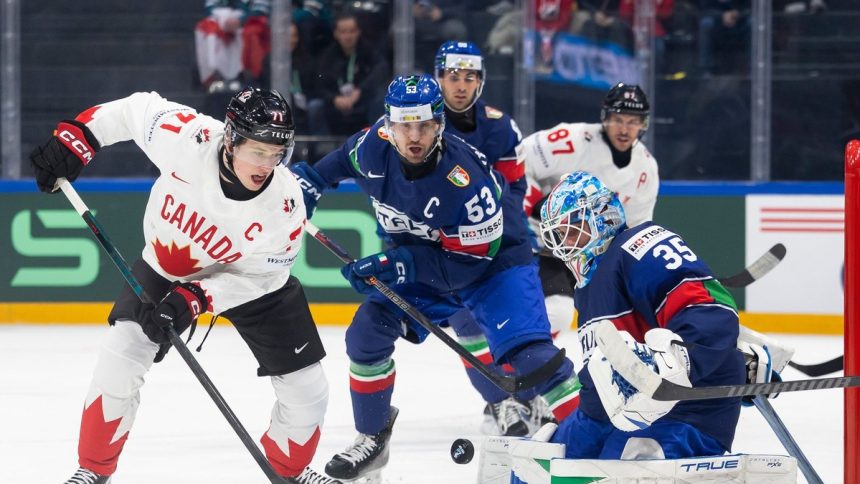 Kanada suverenna potvrdila rolu favorita Dvojgolovy kapitan Celebrini ziaril